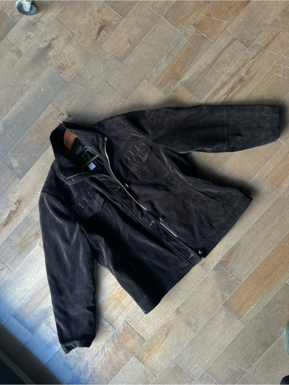 Men's Dark Brown Suede Jacket - Classic Zip Front Coat